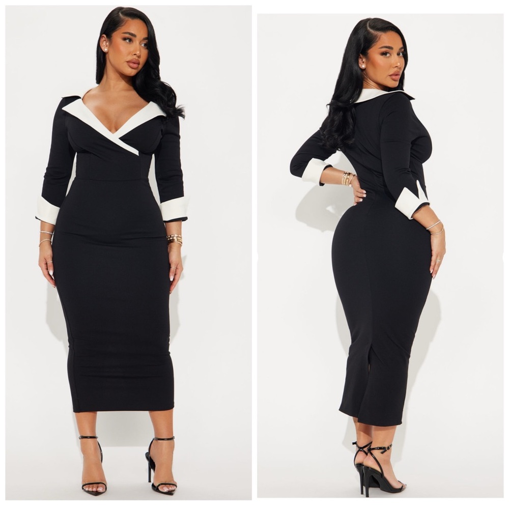 Fashion Nova Black and White Asymmetrical Sheath Dress